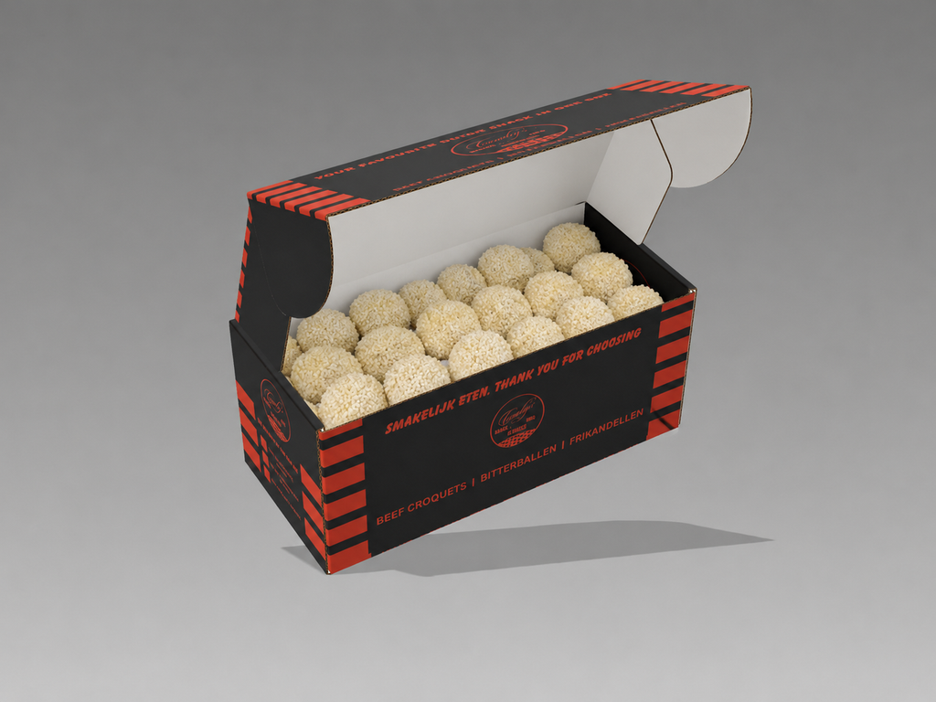 Box 108 Dutch Bitterballen, 32 grams, 30% | Brand: "Black Box Snacks" Price per kg $ 38.09