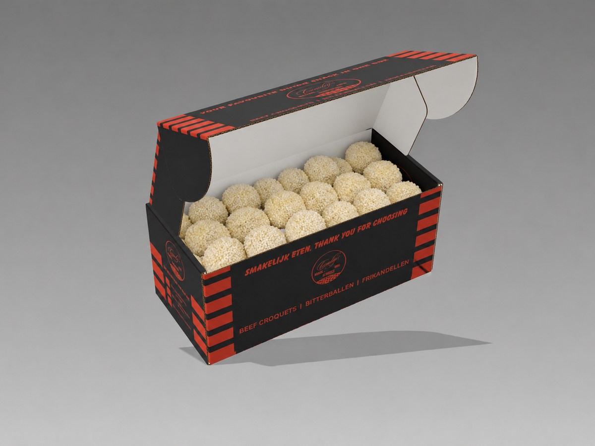 Box 108 Dutch Bitterballen, 32 grams, 30% | Brand: "Black Box Snacks" Price per kg $ 38.09