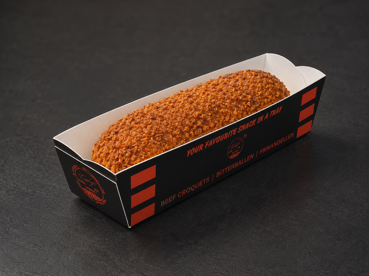 Box 18 Dutch Beef Croquets, 100 grams, 30% meat | Brand: "Black Box Snacks" Price per kg $ 32.63