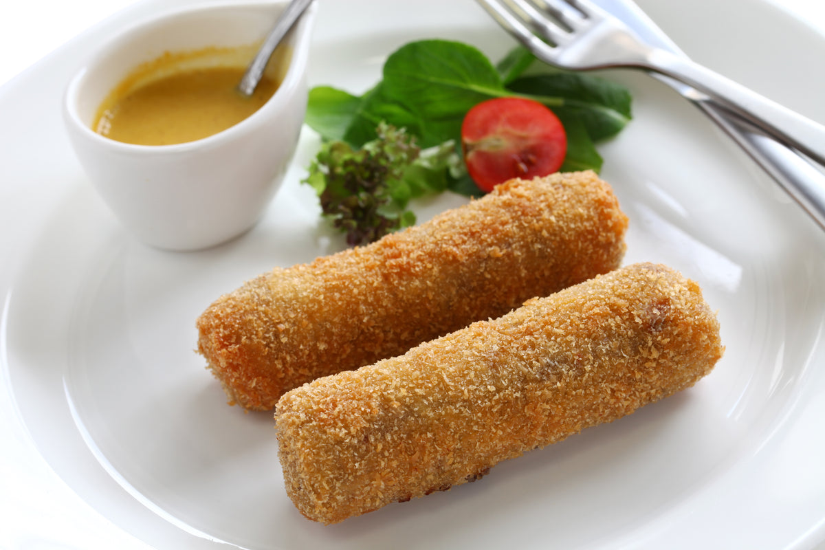 Box 18 Dutch Beef Croquets, 100 grams, 30% meat | Brand: "Black Box Snacks" Price per kg $ 32.63