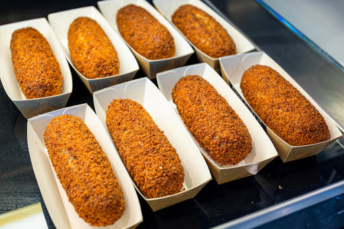 Box 18 Dutch Beef Croquets, 100 grams, 30% meat | Brand: "Black Box Snacks" Price per kg $ 32.63
